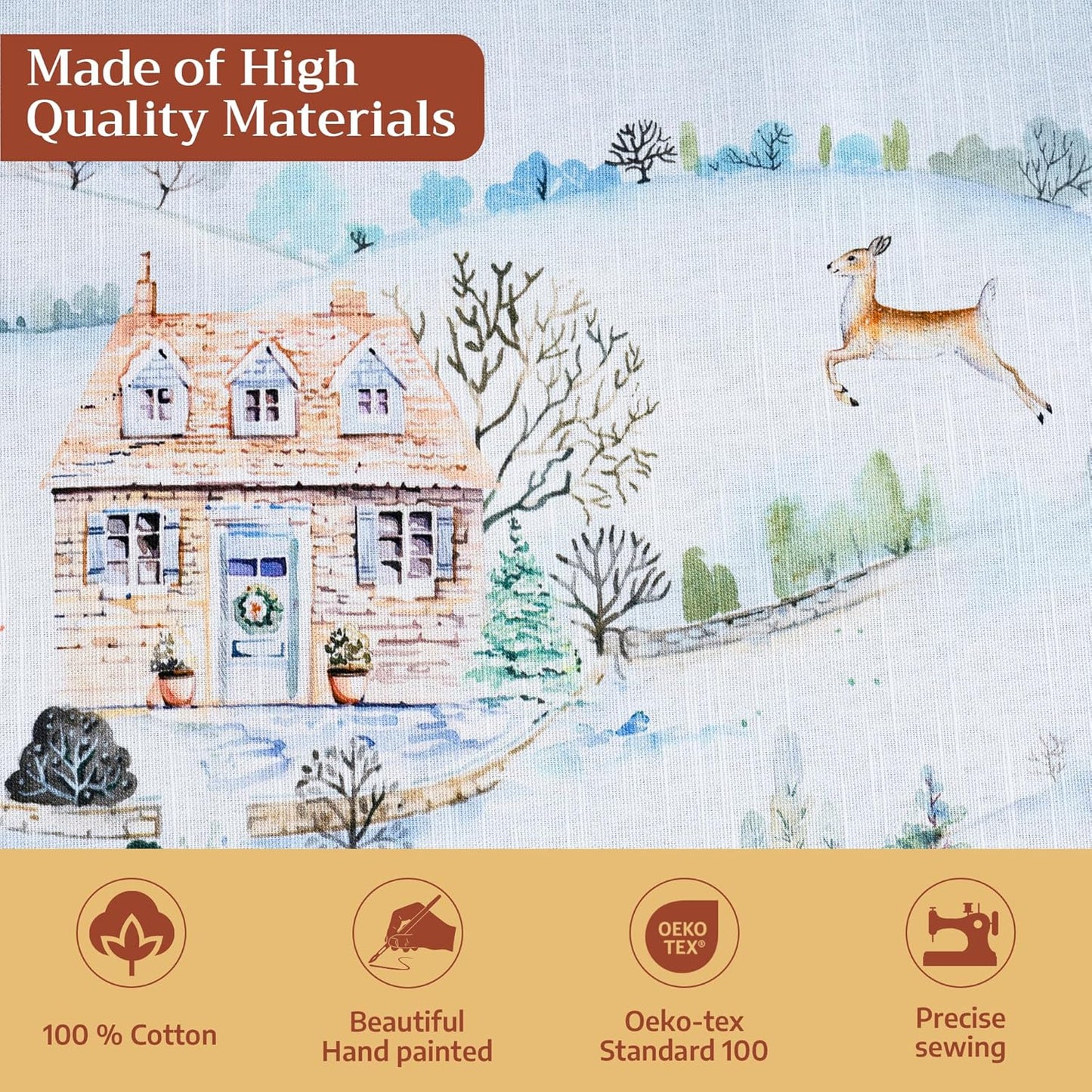 Table Cloth Rectangle Table 100% Cotton 60 X 108 Inches Fall Tablecloth Reusable Everyday Use for Thanksgiving Christmas Decorations Dining Farmhouse Party (Snowy World)