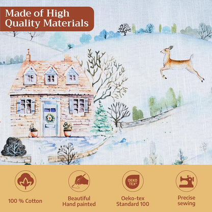 Table Cloth Rectangle Table 100% Cotton 60 X 108 Inches Fall Tablecloth Reusable Everyday Use for Thanksgiving Christmas Decorations Dining Farmhouse Party (Snowy World)