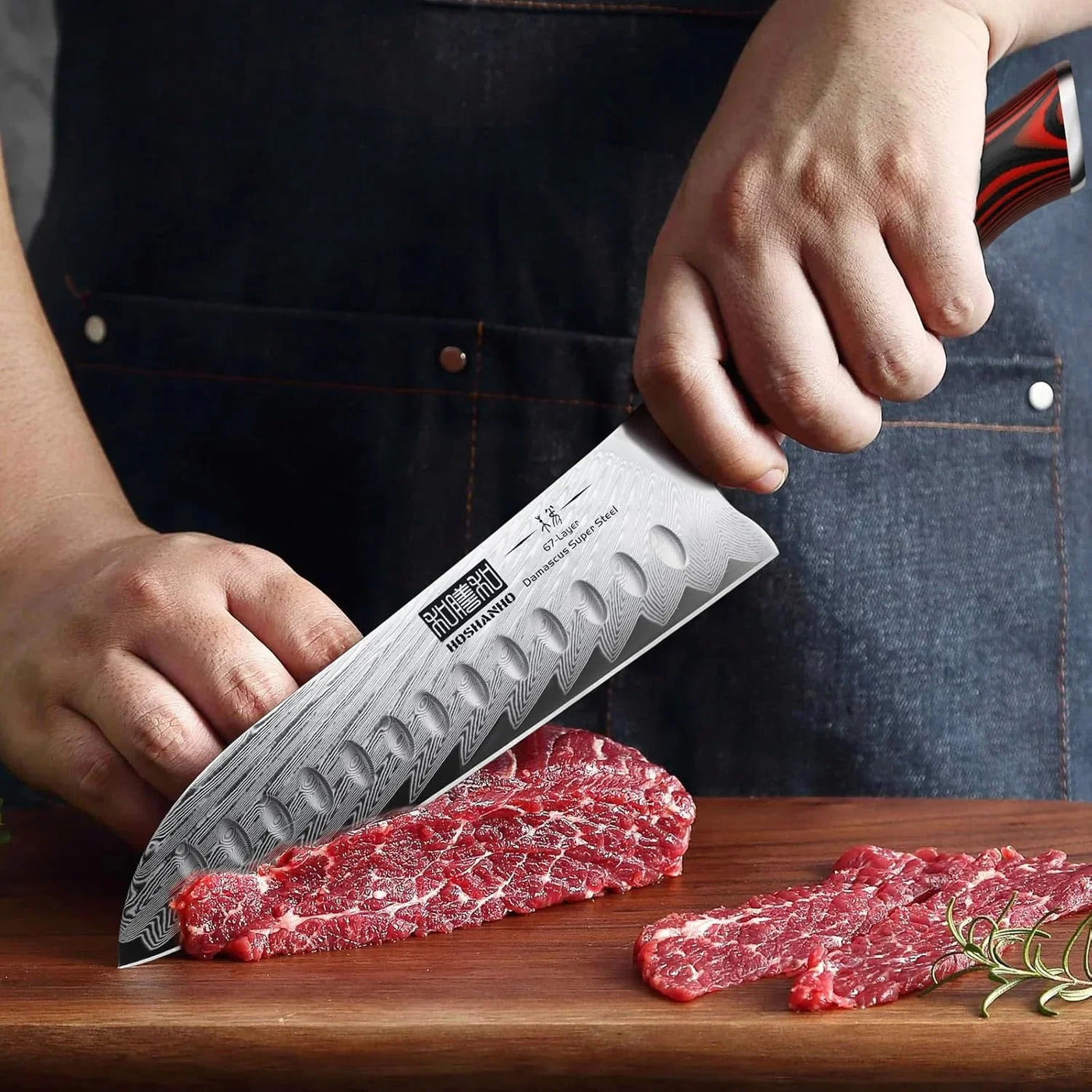 Damascus Santoku Knife, 7 Inch Professiona Kitchen Knife, Damascus Super Steel Ultra-Sharp Santoku Chef Knife with Ergonomic G10 Handle