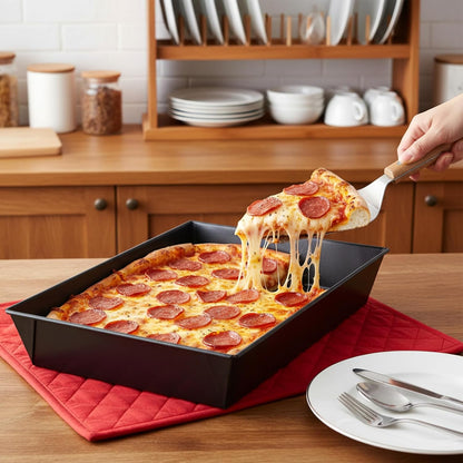 3 Pack Detroit Style Pizza Pan 15.7 X 9 Inch Non-Stick Rectangle Deep Dish Pizza Pans Heat-Resistant BPA Free, Pre Seasoned Carbon Steel Detroit Pizza Pan Dish Bake Ware Kitchenware