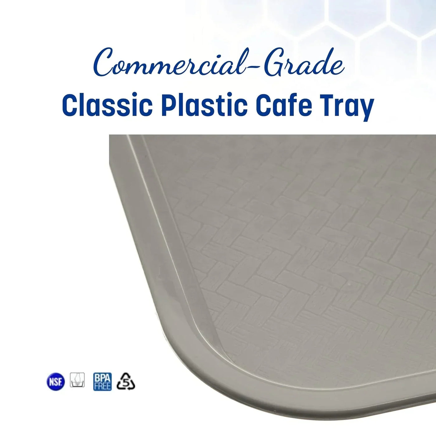 Commercial-grade classic plastic cafe tray with textured surface, NSF and BPA-free