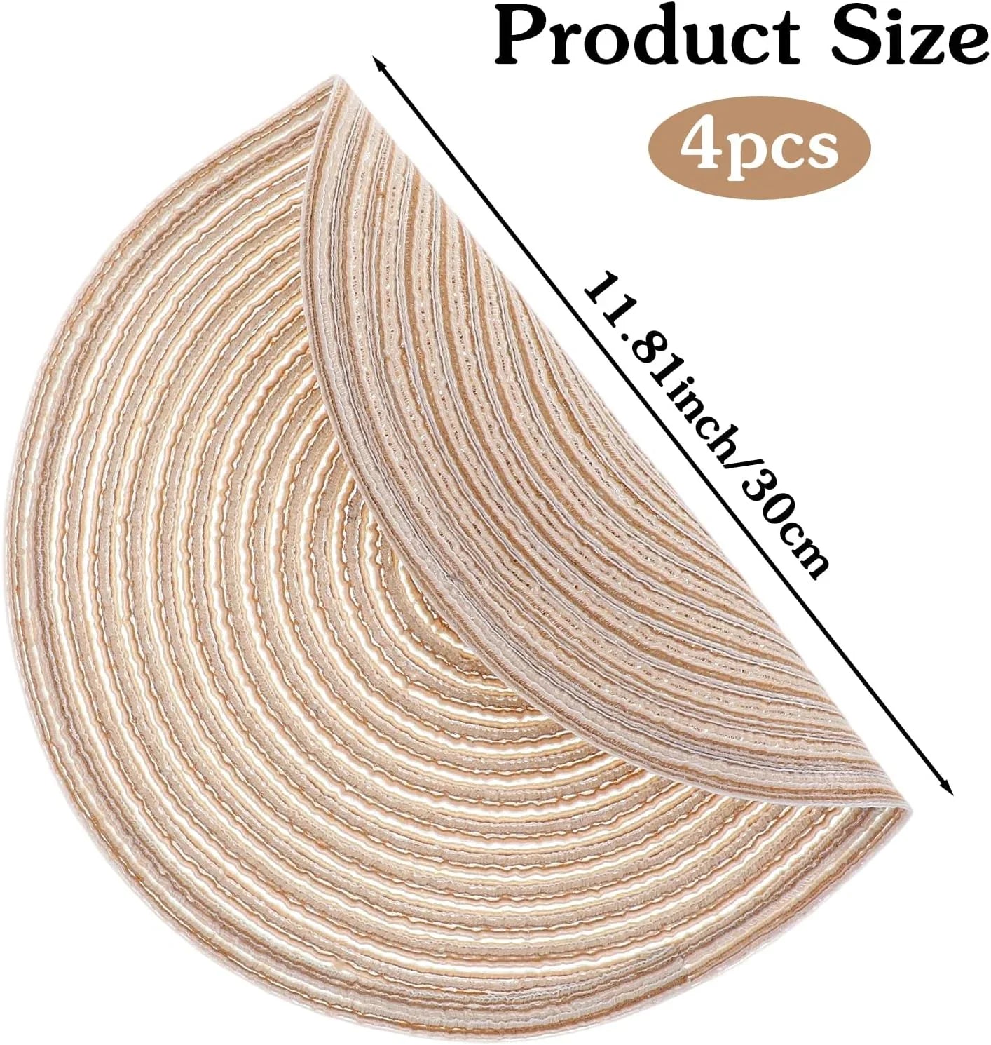 11.8In round Placemats Set of 4 Washable Boho Woven Circle Place Mats Plate Chargers Heat Resistant Non-Slip Braided Table Mat for Dining Tables Decor(Beige)