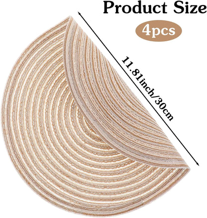 11.8In round Placemats Set of 4 Washable Boho Woven Circle Place Mats Plate Chargers Heat Resistant Non-Slip Braided Table Mat for Dining Tables Decor(Beige)
