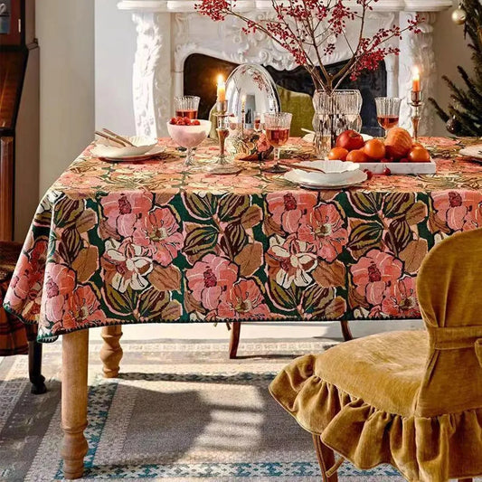 Table Cloth Rectangle Table Cover Floral Flower Fabric Tablecloth Rectangular Red Cherry Blossom Pattern for Dining Room (Multicolored Flower, 55 * 72 INCH)