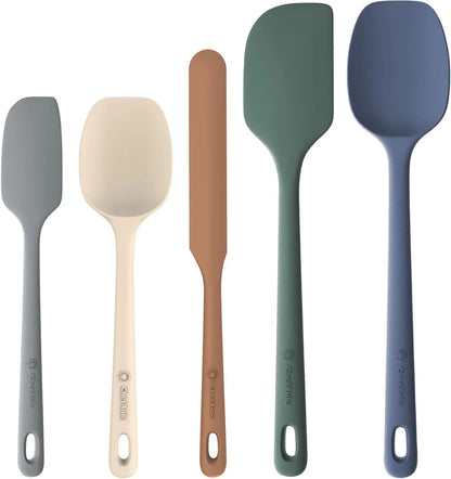 5 Pieces Silicone Spatula Set, Food Grade Rubber Spatula, Upgrade Strong Handle with Ergonomic Grip, Heat Resistant up to 600°F for Nonstick Cookware, Cooking