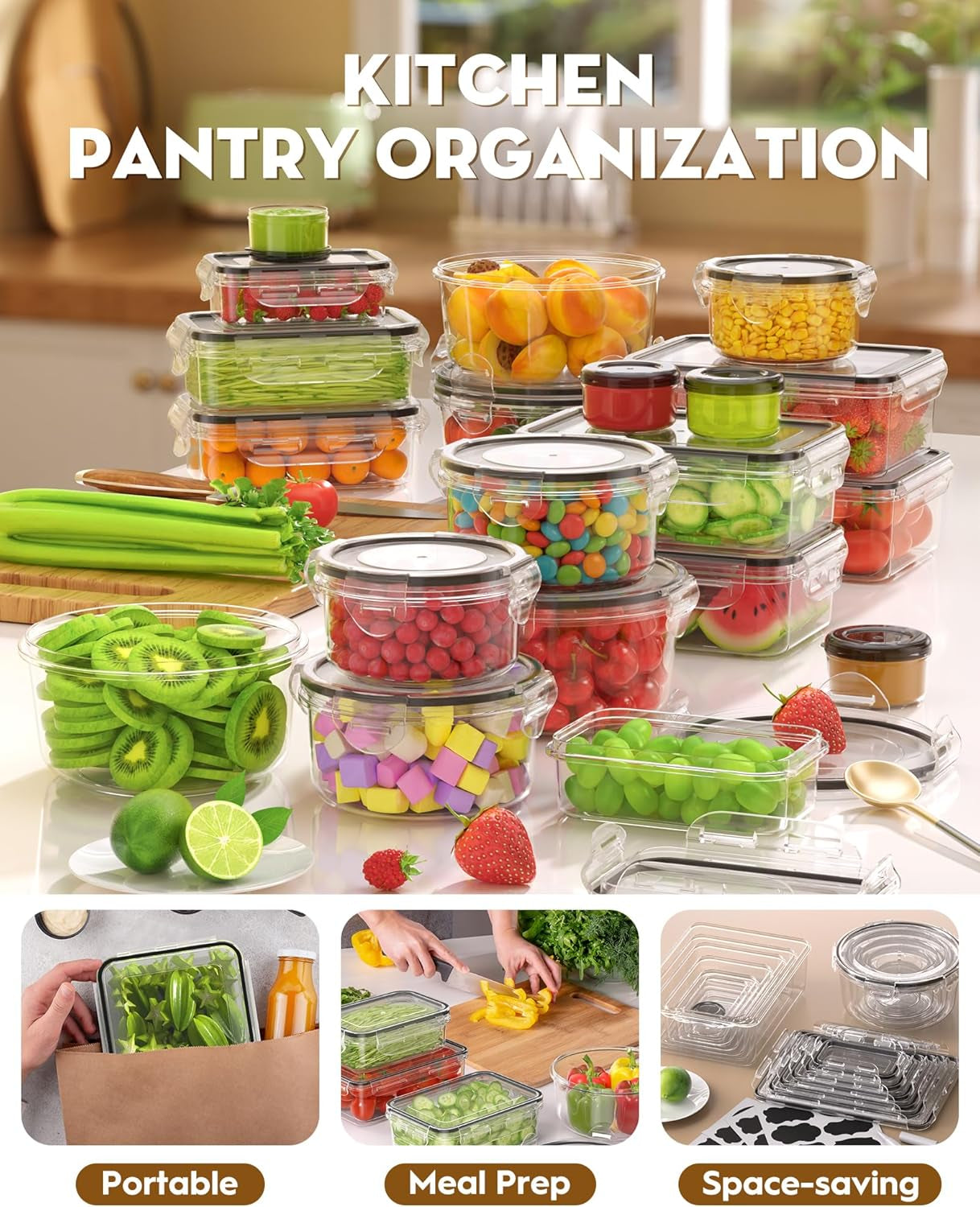 40 PCS Food Storage Containers with Lids Airtight (20 Containers & 20 Lids), 100% Leakproof Meal Prep Container Set for Kitchen Storage, Bpa-Free, Pvc-Free Reusable Plastic, Microwave/Dishwasher Safe