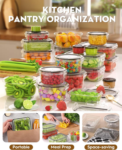 40 PCS Food Storage Containers with Lids Airtight (20 Containers & 20 Lids), 100% Leakproof Meal Prep Container Set for Kitchen Storage, Bpa-Free, Pvc-Free Reusable Plastic, Microwave/Dishwasher Safe