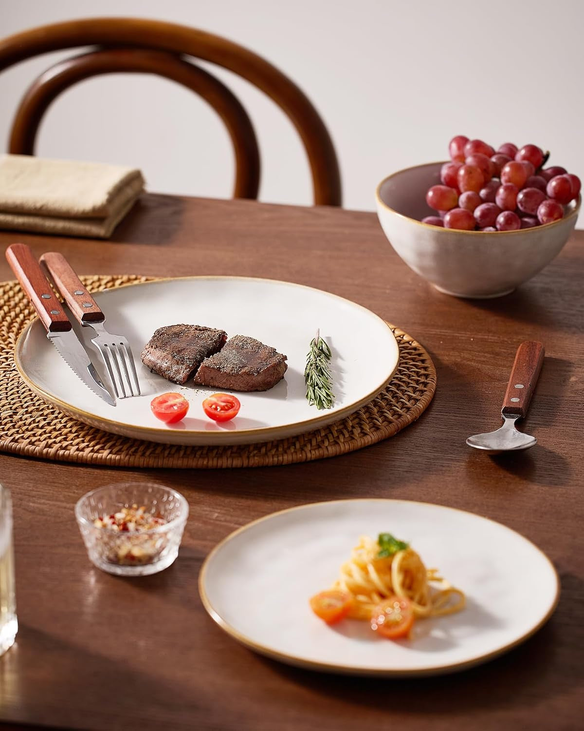 Dinnerware Sets for 4, Ocean round 12-Piece Kitchen Plates and Bowls Sets, Reactive Glaze, Microwave and Dishwasher Safe, Scratch Resistant, Cappuccino White
