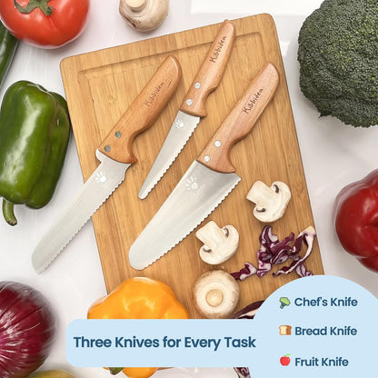 Kids Safe Knife Set, 4Pcs Beginners Kitchen Knives for Real Cooking, Food-Grade Stainless Steel Blades for Cutting Chopping, Child First Starter Knife, Bpa-Free (Silver)