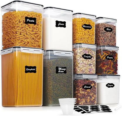 10 PCS Flour and Sugar Storage Container, Large Airtight Food Canisters with Lids for Kitchen, Pantry Organization, BPA Free, Black