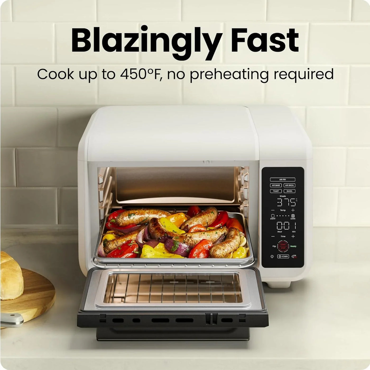 Air Fryer Toaster Oven Combo, Countertop Oven for Quick & Healthy Meals, Bake, Broil, Air Fry, Toast, and Bagel Functions, 450°F Max Temp, 4 Slice Toaster Oven Air Fryer Combo – Ivory