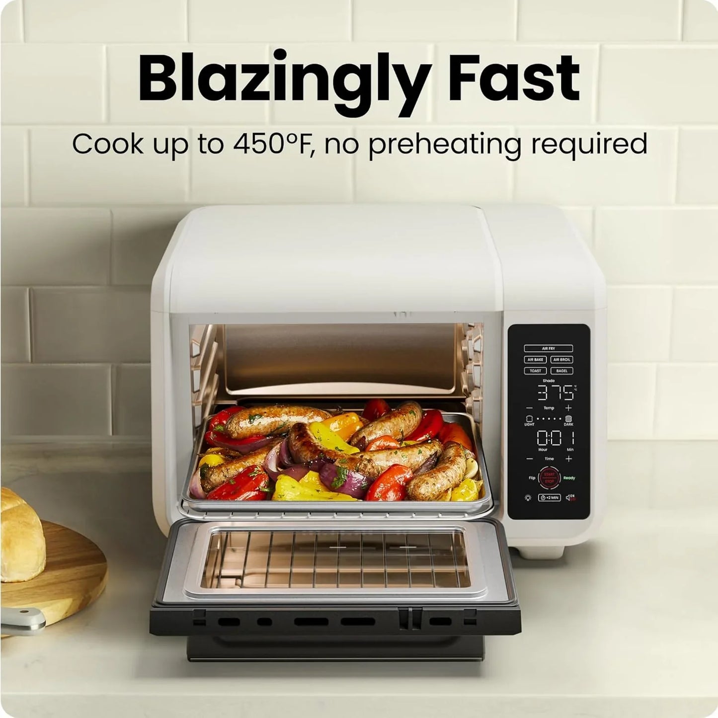 Air Fryer Toaster Oven Combo, Countertop Oven for Quick & Healthy Meals, Bake, Broil, Air Fry, Toast, and Bagel Functions, 450°F Max Temp, 4 Slice Toaster Oven Air Fryer Combo – Ivory