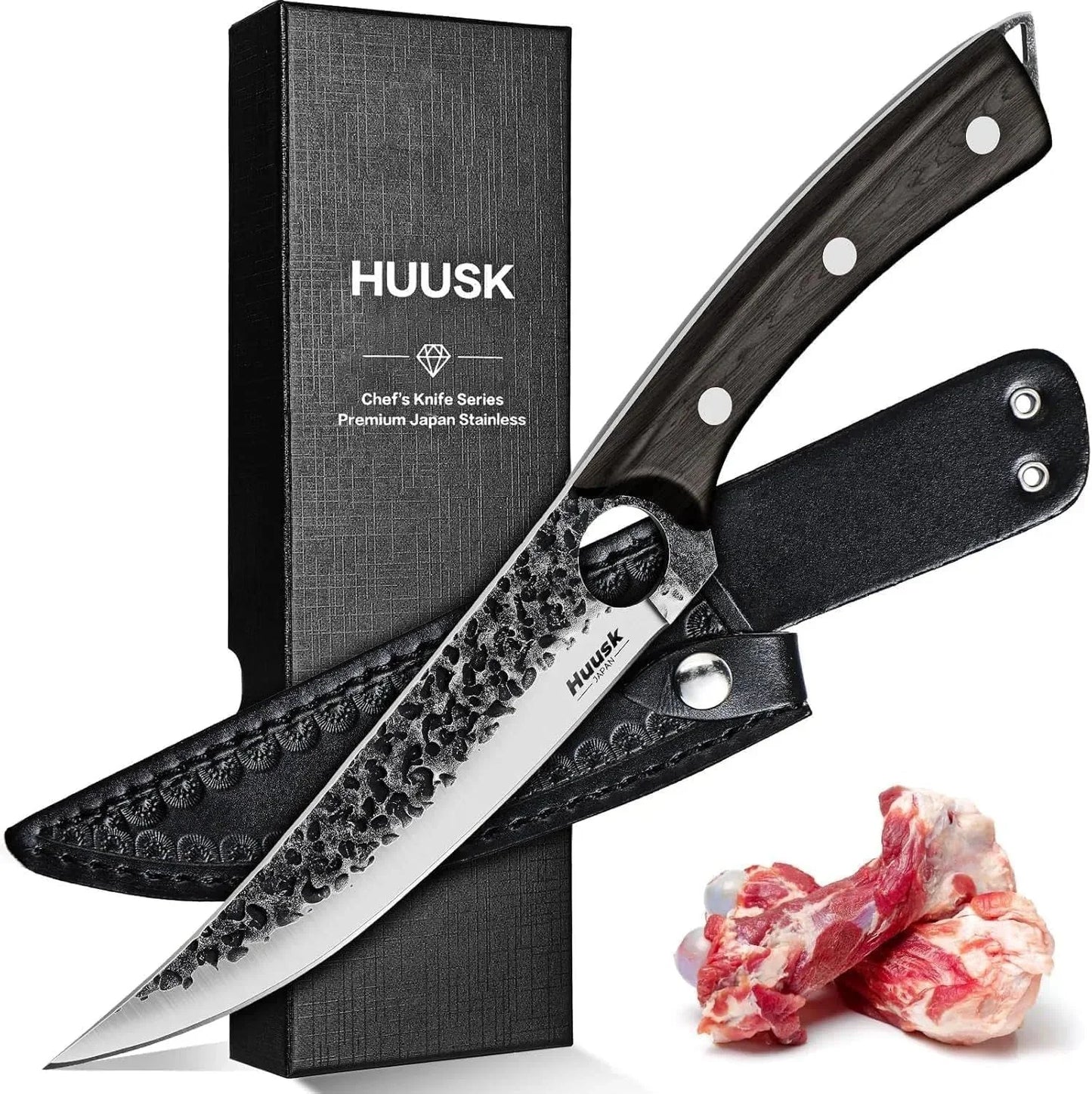 Viking Boning Knife 6 Inch, Japanese Boning Knives for Meat Cutting, Full Tang Fillet Knife with Sheath, Brisket Trimming Knives for BBQ, Camping, Christmas Gift for Men and Women