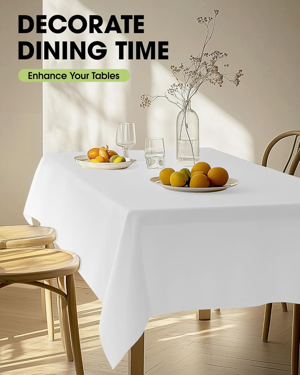 Rectangle Table Cloth 60" X 102" – Durable Polyester Tablecloth Offers Reusable & Washable Protection, Ideal for Outdoor Party, Picnic, Wedding, Banquet and Birthday, 2 Pack, White