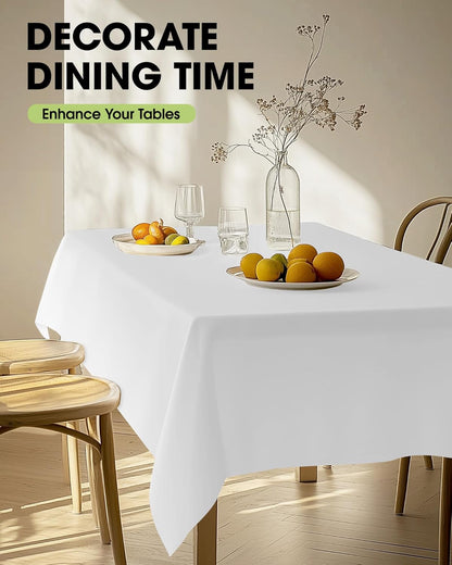 Rectangle Table Cloth 60" X 102" – Durable Polyester Tablecloth Offers Reusable & Washable Protection, Ideal for Outdoor Party, Picnic, Wedding, Banquet and Birthday, 2 Pack, White