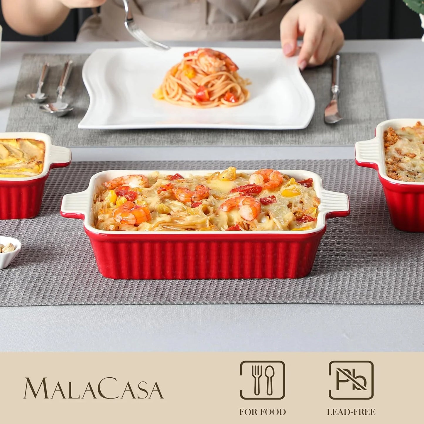 Bakeware Set of 4,  Porcelain Baking Pans Set for Oven, Casserole Dish, Ceramic Rectangular Baking Dish Lasagna Pans for Cooking Cake Pie Dinner Kitchen, Red (9.5"/11.25"/12.75"/14.5")