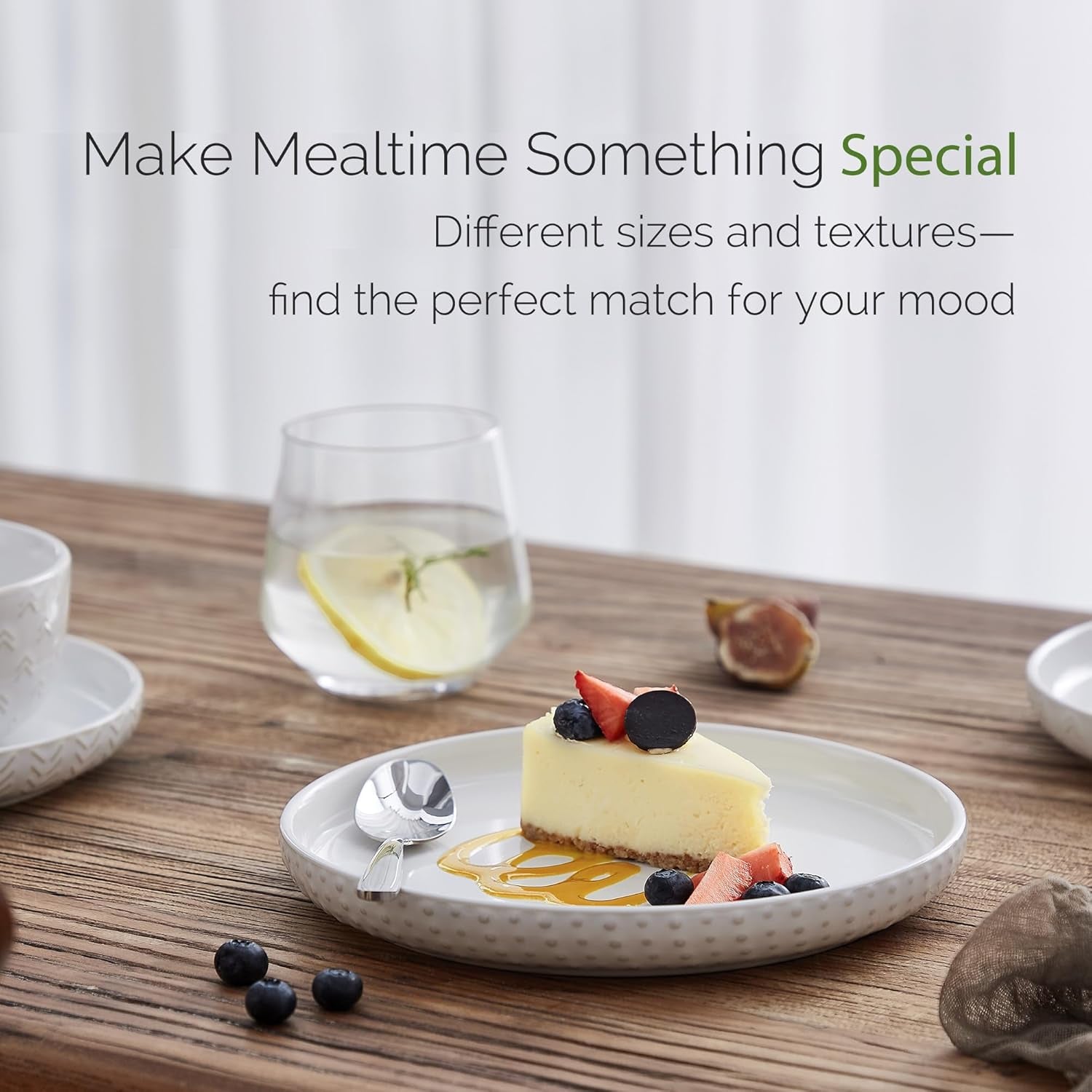 Stoneware Dinnerware Sets Service for 4, 12 Pcs Reactive Glaze Plates and Bowls Sets, Embossed Boho Ceramic Dish Set, Highly Chip and Crack Resistant Farmhouse Plate Set, Ivory White
