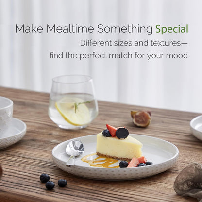 Stoneware Dinnerware Sets Service for 4, 12 Pcs Reactive Glaze Plates and Bowls Sets, Embossed Boho Ceramic Dish Set, Highly Chip and Crack Resistant Farmhouse Plate Set, Ivory White
