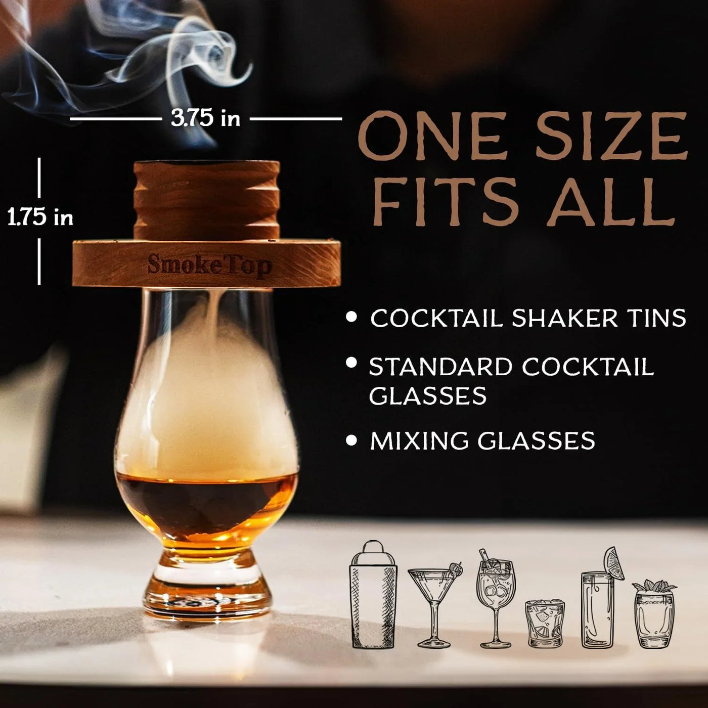 Smoketop® Cocktail Smoker Kit 5 Pack - Old Fashioned Chimney Drink Smoker for Cocktails, Whiskey, & Bourbon with 2Oz Sample Wood Chips - by Middleton Mixology