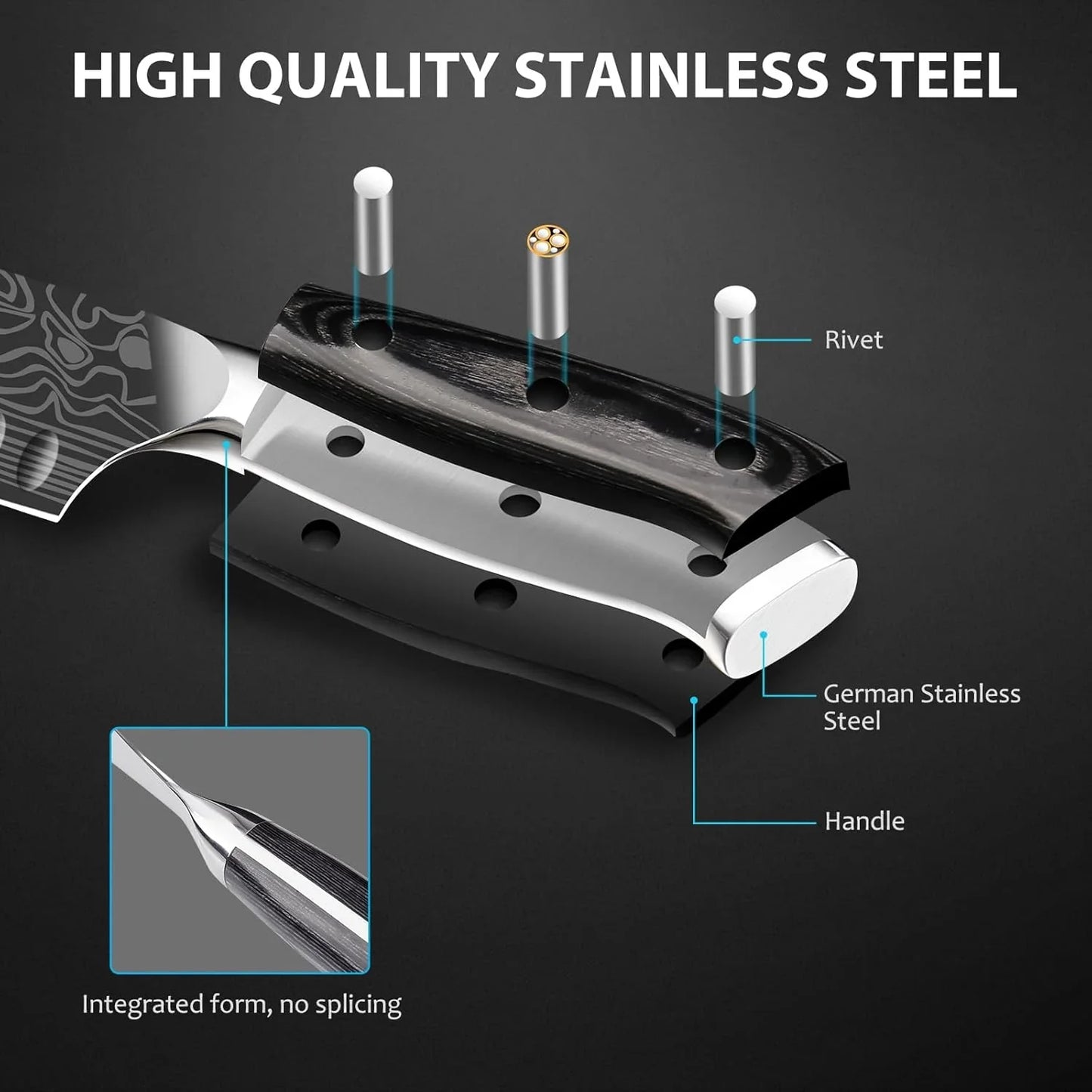7" Santoku Knife,High Carbon Stainless Steel Chef Knife,Kitchen Nakiri Knife with Finger Guard and Knife Sharpener,Chef Knife Gift Box for Family,For Family and Friends