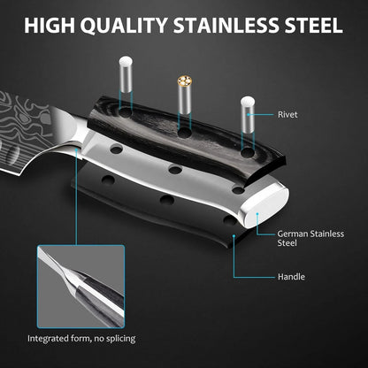 7" Santoku Knife,High Carbon Stainless Steel Chef Knife,Kitchen Nakiri Knife with Finger Guard and Knife Sharpener,Chef Knife Gift Box for Family,For Family and Friends