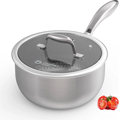 3 Quart Stainless Steel Saucepan, Nonstick Sauce Pan, Ceramic Suce Pot with Tempered Glass Lid, Induction Pot Compatible with All Cooktops, Dishwasher & Oven Safe(Pfas/Pfoa/Ptfe Free)
