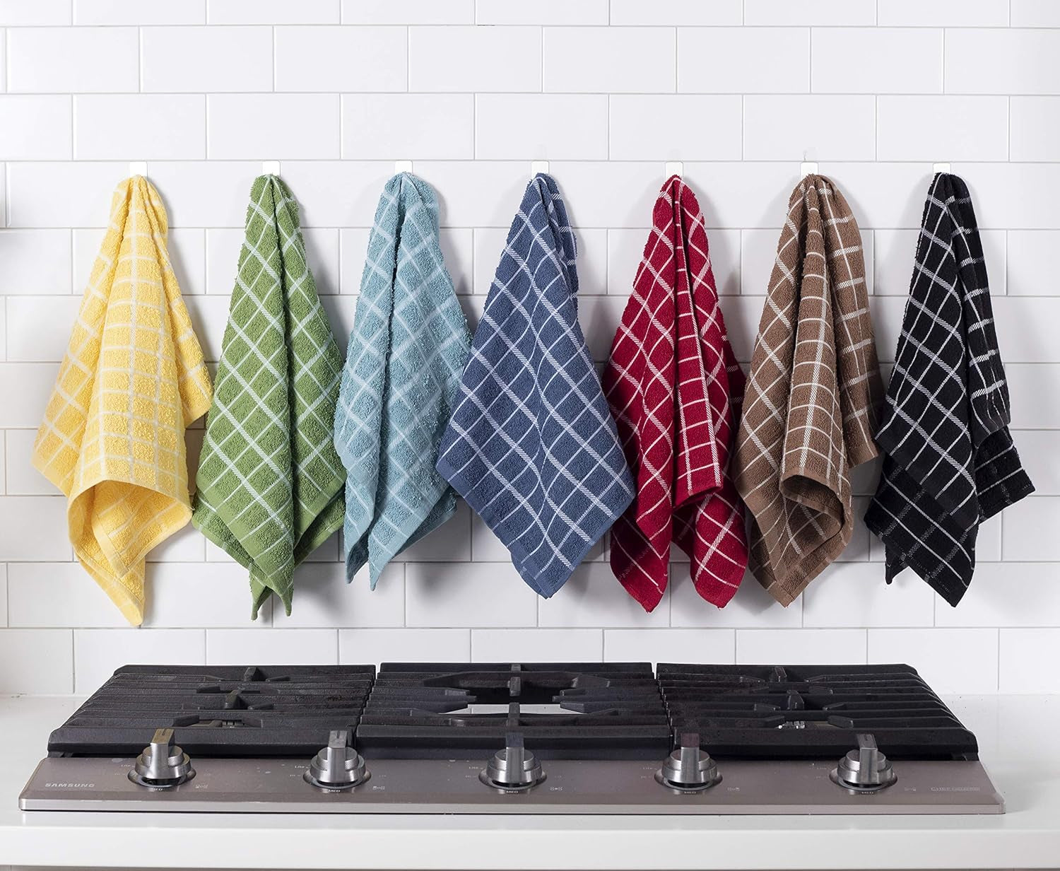 Premium 100% Cotton Terry Check Kitchen Dish Towels - Highly Absorbent, Super Soft, Long-Lasting, 25"X15", 3-Pack, Federal Blue
