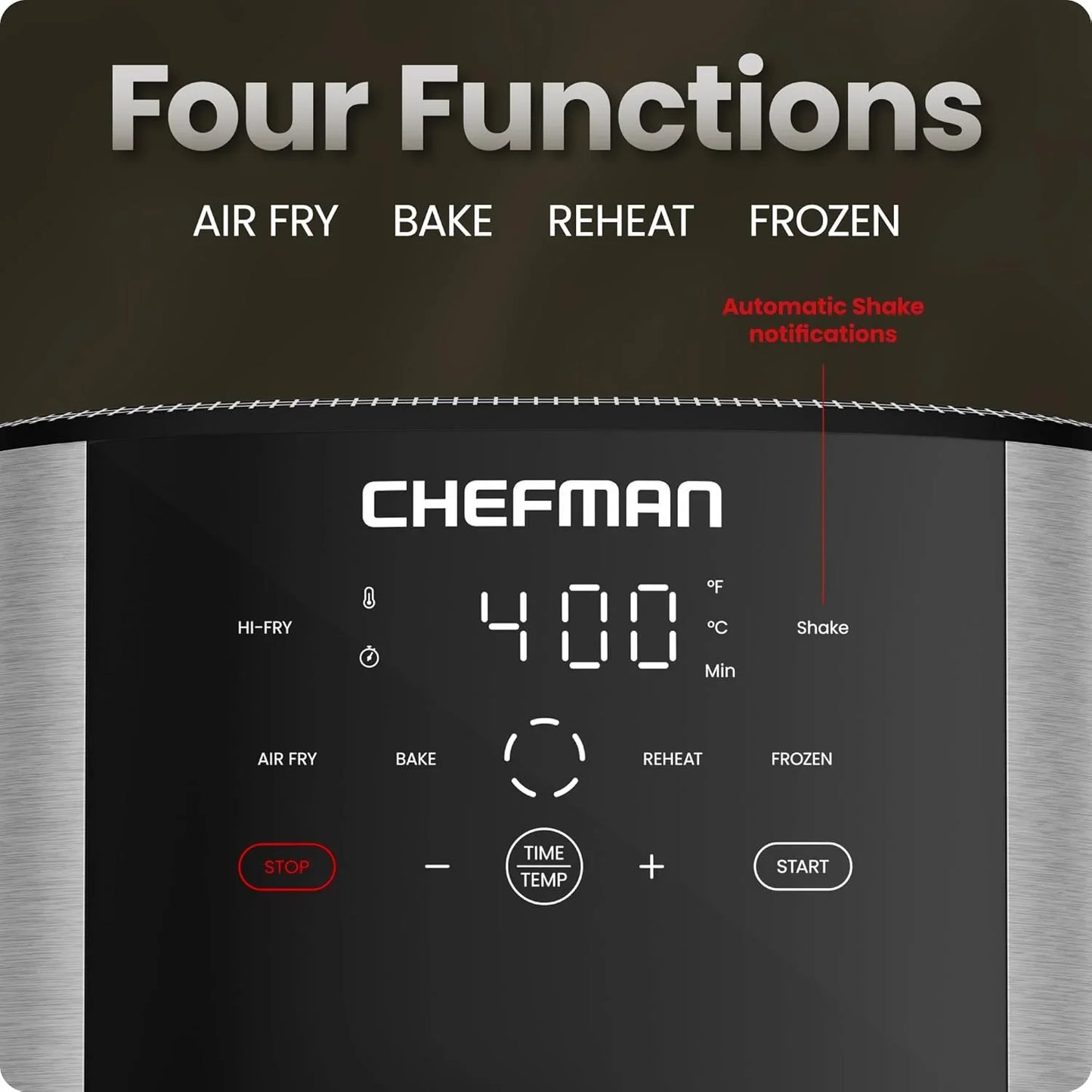 Air Fryer 8 Qt | Turbofry® 4-In-1 with 450°F Hi-Fry Option for Crispier Results | Bake, Dehydrate, Frozen | XL Nonstick Dishwasher-Safe Basket | Stainless Steel