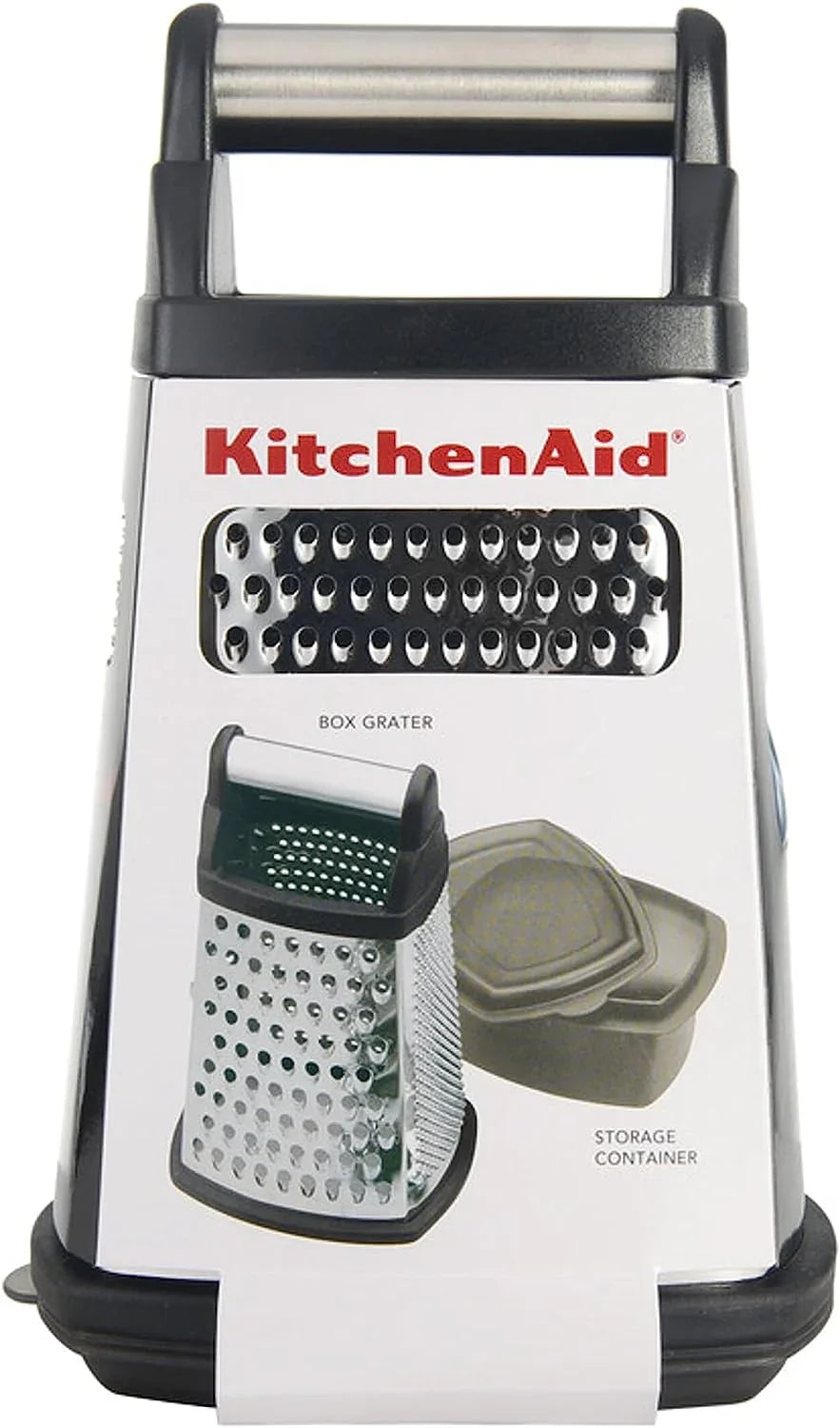 Gourmet 4-Sided Stainless Steel Box Grater for Fine, Medium and Coarse Grate, and Slicing, Detachable 3 Cup Storage Container and Measurment Markings, Dishwasher Safe, 10 Inches Tall, Black