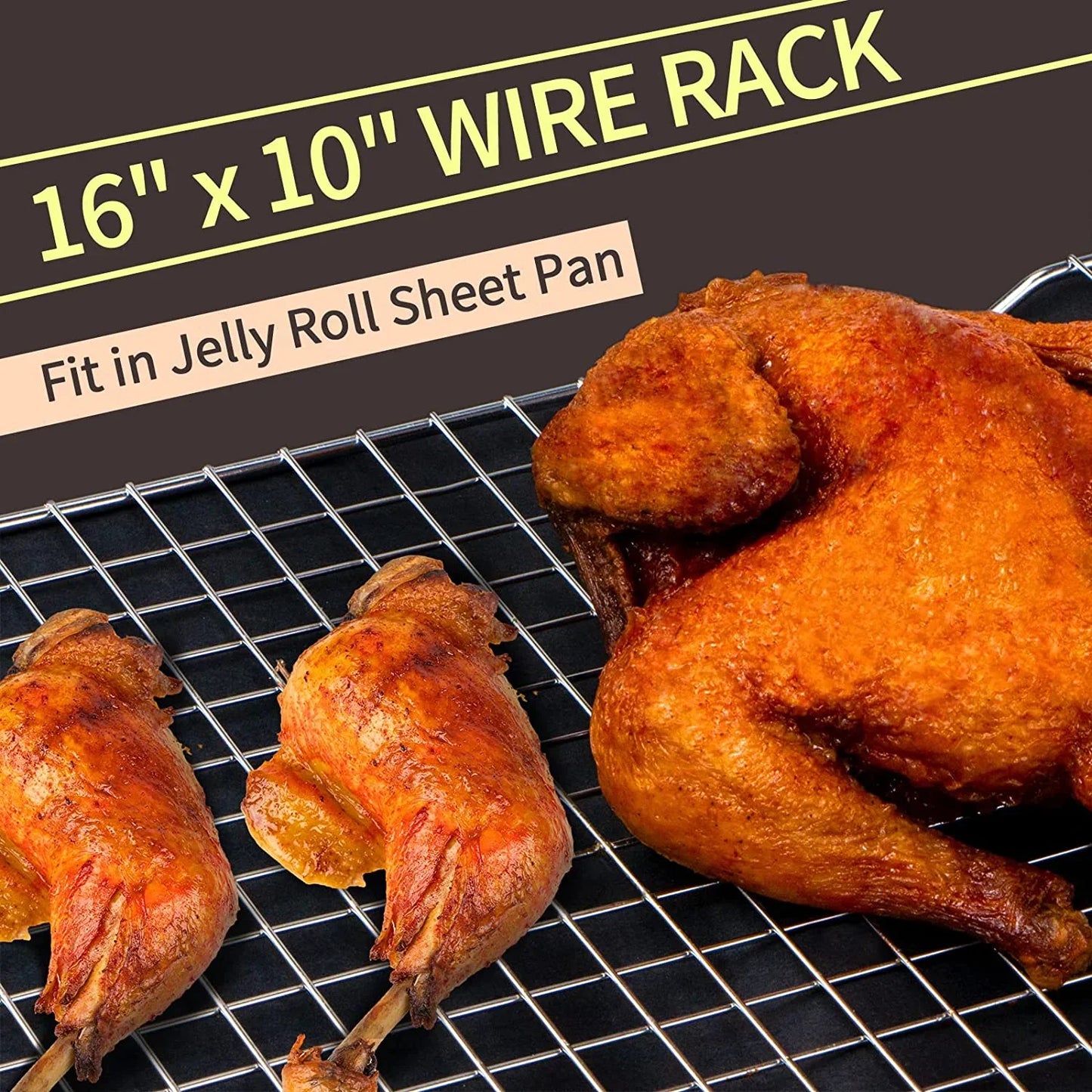 Cooling Rack for Baking 2-Pack, 16X10 Inches Baking Rack, Thick Wire Cookie Rack for Cooking, Roasting, Grilling, Drying, Oven Safe, Fits Half Sheet Pan, Silver