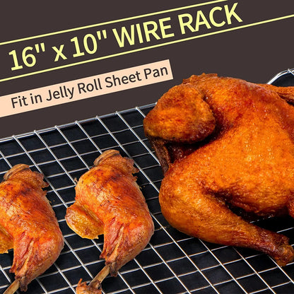 Cooling Rack for Baking 2-Pack, 16X10 Inches Baking Rack, Thick Wire Cookie Rack for Cooking, Roasting, Grilling, Drying, Oven Safe, Fits Half Sheet Pan, Silver