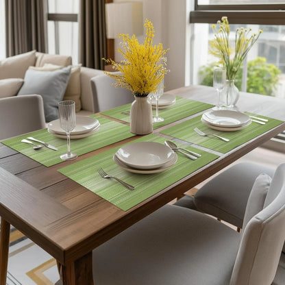 Green Gradient Stripes Placemats Set of 4, Washable Heat Resistant Non-Slip Woven Plastic Spring PVC Place Mats for Farmhouse Party Kitchen Dining Decor
