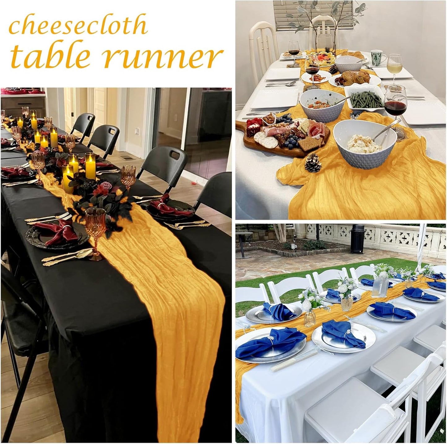 25 Pack Gold Polyester Gauze Table Runner, 17 X 108 Inch, Rustic, Bohemian Style, Solid Pattern, Formal Table Runner