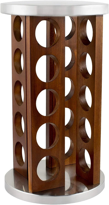20 Jar Rotating Dark Acacia Wood Spice Rack with Spices Included & 5-Year Spice Refill Program – Rustic Wood Countertop Spice Rack with Glass Jars