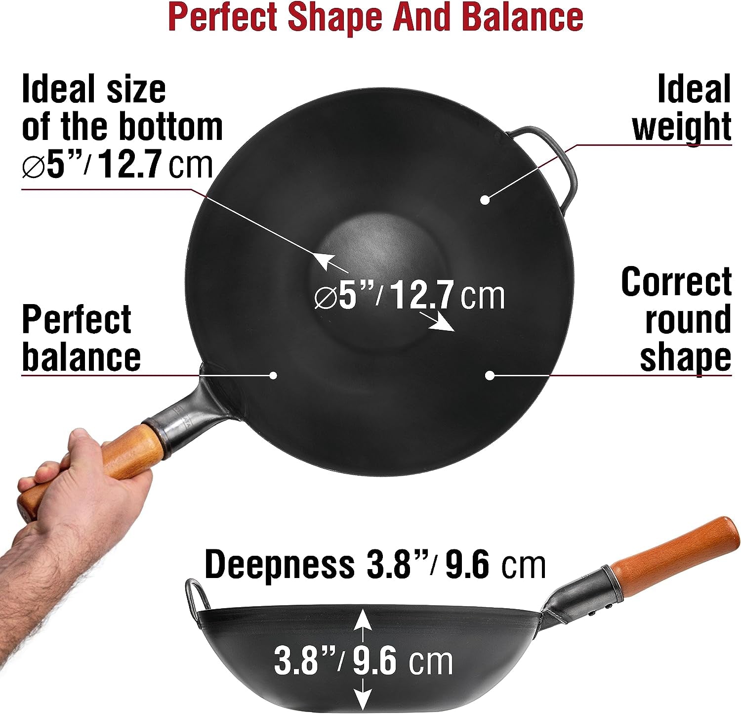 13.5" Carbon Steel Wok Pan – Pre-Seasoned Flat Bottom Pow Wok for Stir Fry, BBQ, Grill & Camping – Traditional Japanese Chinese Cookware – Compatible with Induction, Electric, Gas, Open Fire