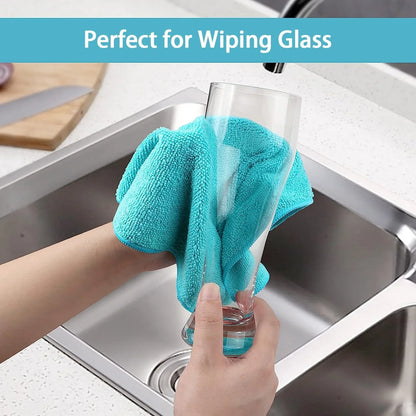 Microfiber Cleaning Cloth,12 Pack Cleaning Rags, Cleaning Towels with 4 Color Assorted, 11.5"X11.5"(Green/Blue/Yellow/Pink)