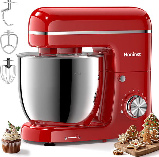 Stand Mixer, 3-In-1 8-Speed 660W 6.5QT Tilt-Head Food Mixer, Electric Mixer with Bowl, Dough Hook, Whisk and Beater, Kitchen Mixer for Baking, Cake and Most Home Cooks, Red