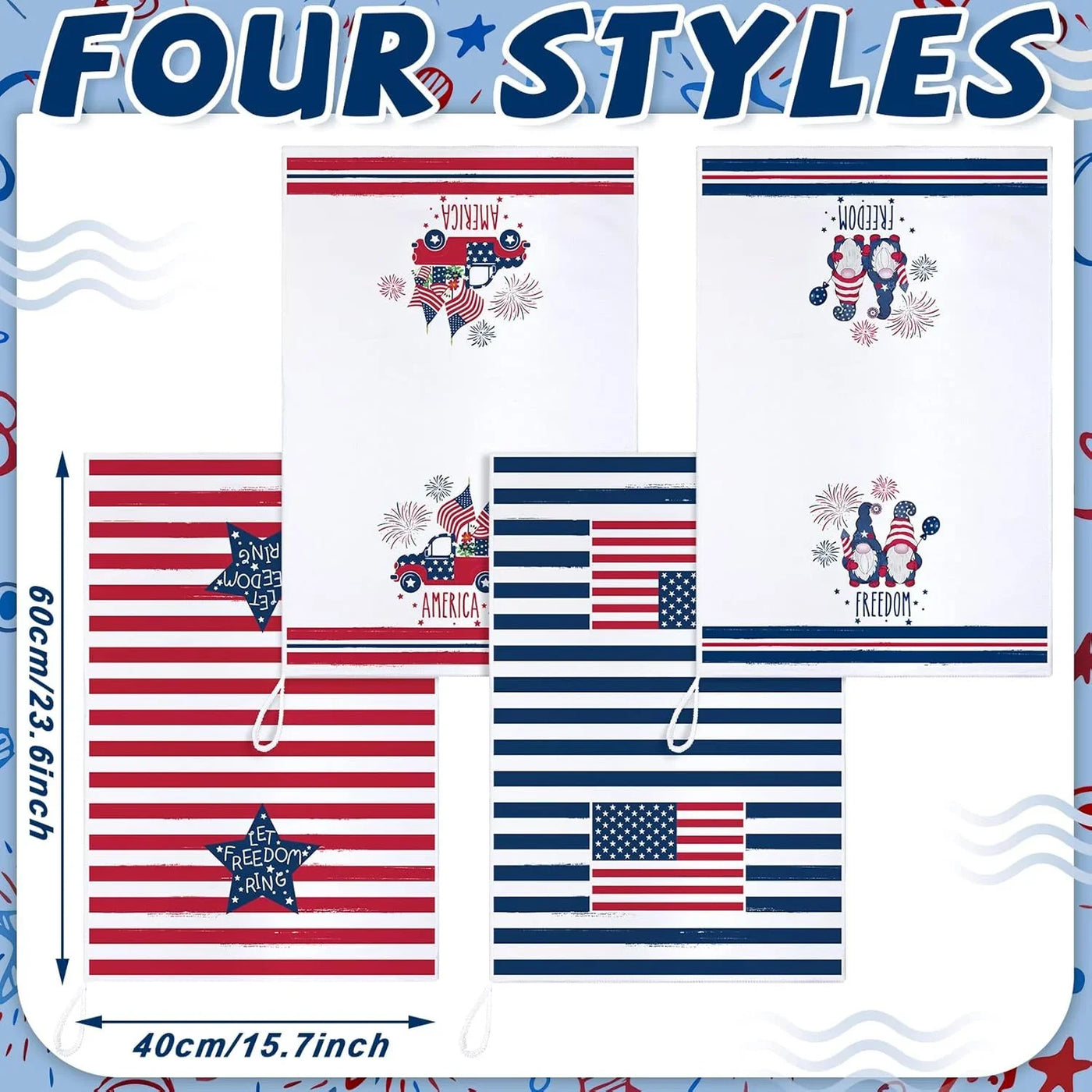 4 Pcs 4Th of July Patriotic Kitchen Towels American Flag Stars Dish Towels Independence Day Hand Towel Red White Blue 250Th Anniversary for Kitchen Housewarming Gifts Memorial Day Home, 15.7" X 23.6"