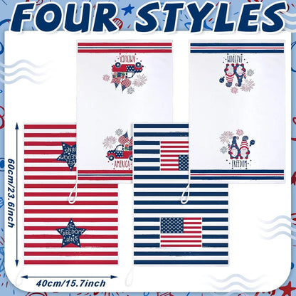 4 Pcs 4Th of July Patriotic Kitchen Towels American Flag Stars Dish Towels Independence Day Hand Towel Red White Blue 250Th Anniversary for Kitchen Housewarming Gifts Memorial Day Home, 15.7" X 23.6"