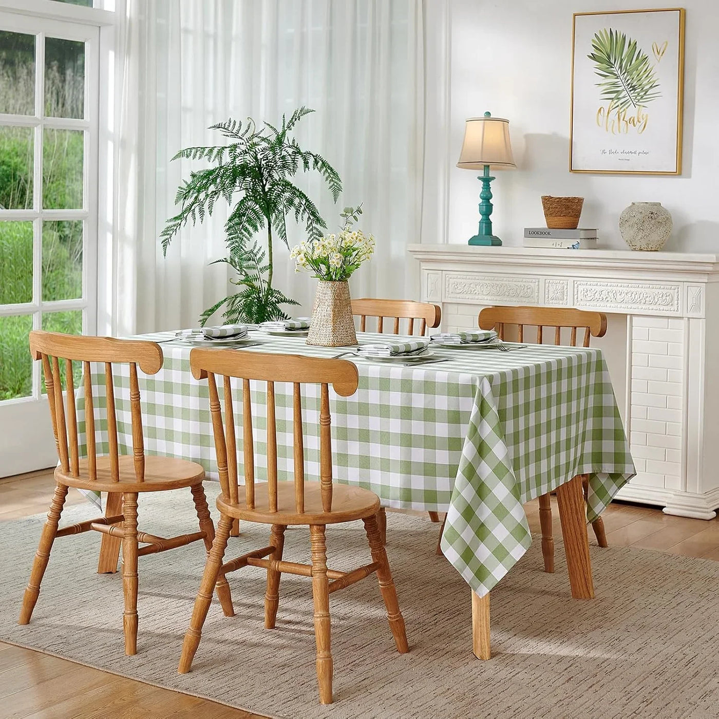 Checkered Tablecloth Rectangle Waterproof Gingham Table Cloth Washable Buffalo Plaid Table Cover Wrinkle Free for Kitchen, Dining and Outdoor Picnic, 60 X 120 Inch, Sage Green and White