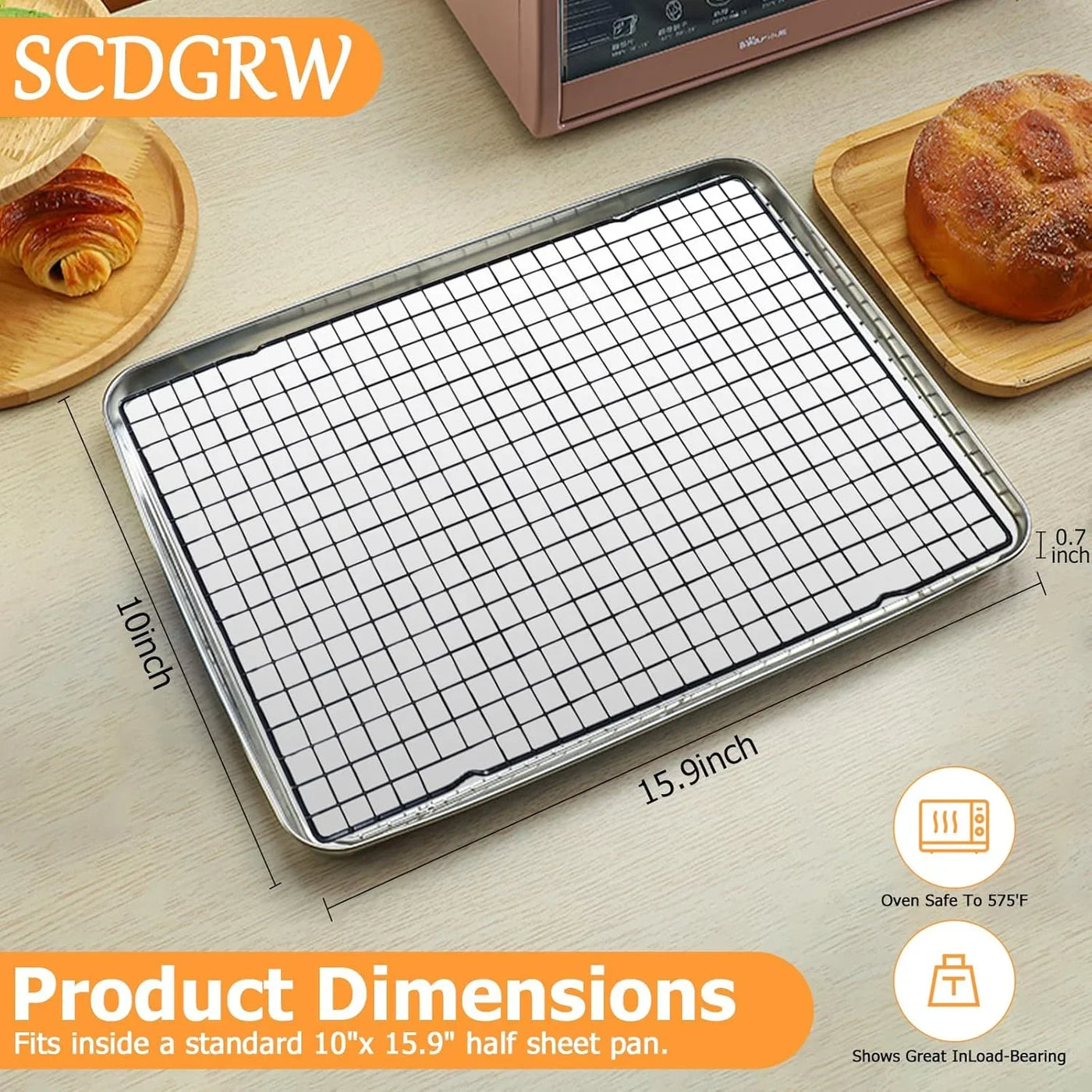 5PCS Cooling Racks for Cooking and Baking 10" X 16" Wire Rack Baking Rack, Cookie Rack, Heavy Duty Stainless Steel Wire Rack for Grilling, Roasting, Cooking, Drying
