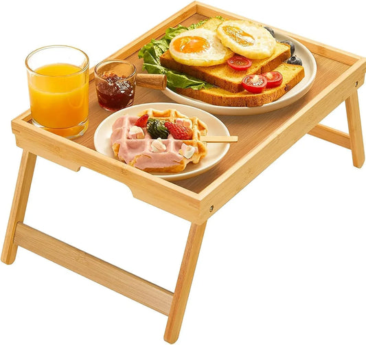 Bamboo Bed Tray Table with Foldable Legs, Breakfast Tray for Sofa, Bed, Eating, Working, Used as Laptop Desk Snack Tray by