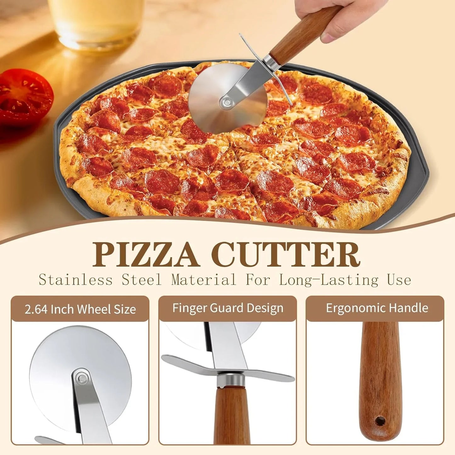 5Pcs Pizza Pan Set - 12 Inch Pizza Pan with Holes, Non-Stick, Pizza Oven Accessories with 2 Carbon Steel round Pans, Pizza Cutter and 2 Gloves, Dishwasher Safe