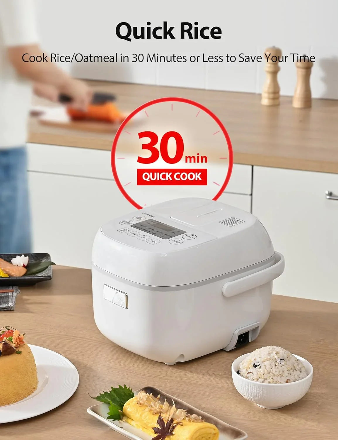 Mini Rice Cooker, 3 Cups Uncooked Small Rice Cooker, Steamer & Warmer, with Fuzzy Logic and One-Touch Cooking, 24 Hour Delay Timer and Auto Keep Warm Feature, White