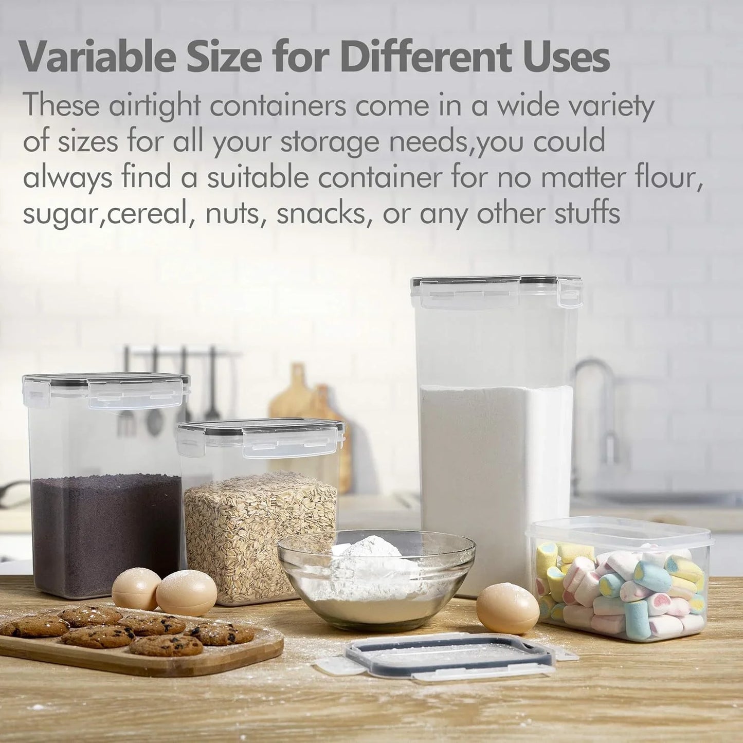 Airtight Food Storage Containers Set, 14 PCS Kitchen Storage Containers with Lids for Flour, Sugar and Cereal, Plastic Dry Food Canisters for Pantry Organization and Storage
