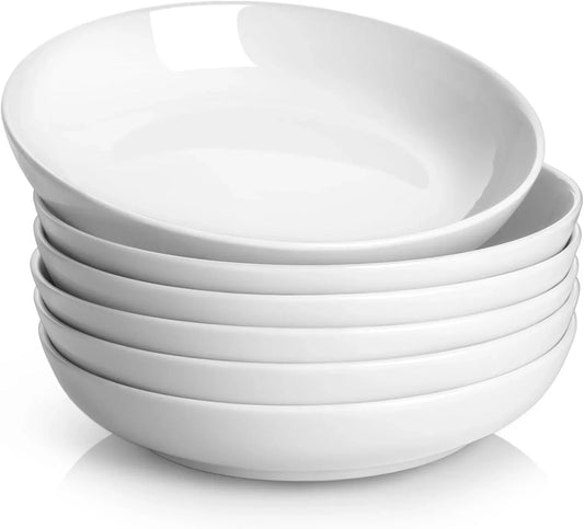 Pasta Bowls, 30Oz Salad Bowls White Soup Bowls Large Pasta Serving Bowl Porcelain Pasta Plates Wide and Shallow Bowls Set of 6 Microwave Dishwasher Safe Valentines Day Gift