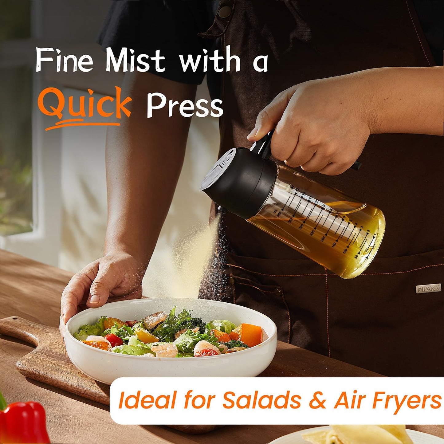 16Oz/470Ml Glass Olive Oil Sprayer for Cooking – 2 in 1 Olive Oil Dispenser Bottle for Kitchen Gadgets and Air Fryer Accessories, Salad, BBQ - Black & White