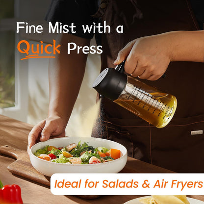 16Oz/470Ml Glass Olive Oil Sprayer for Cooking – 2 in 1 Olive Oil Dispenser Bottle for Kitchen Gadgets and Air Fryer Accessories, Salad, BBQ - Black & White