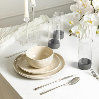 Mirella 16-Piece Dinnerware Set Stoneware, Borosilicate Glass, Beige