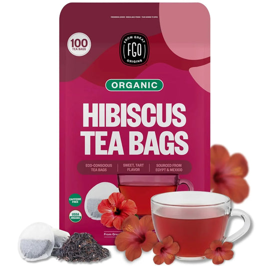 Organic Hibiscus Tea, 100 Count, Eco-Conscious Tea Bags, Caffeine Free, Packaging May Vary (Pack of 1)